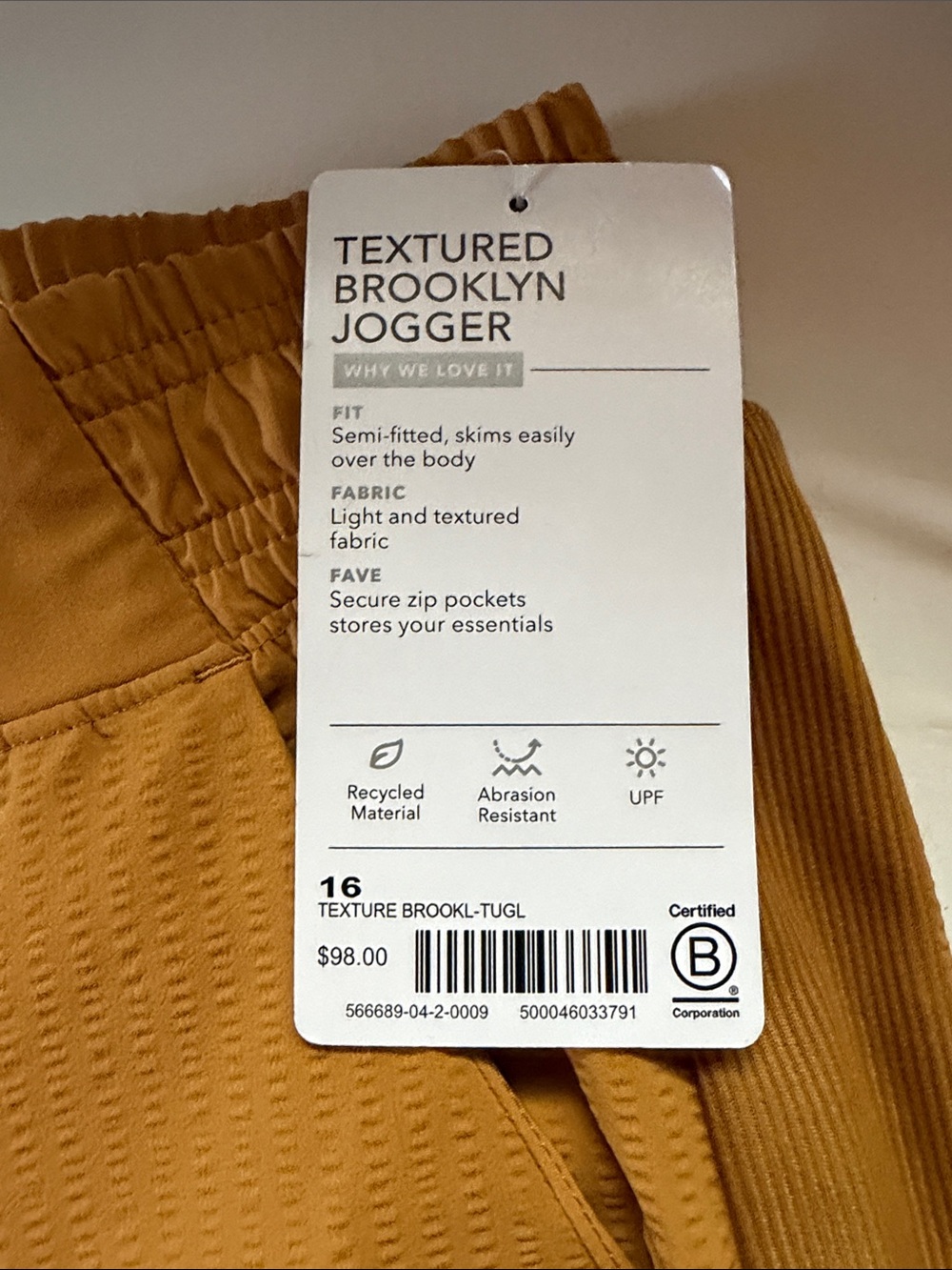 Athleta Textured Brooklyn Jogger in Mustard/Tan
